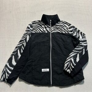 Three Hearts Zebra Print Windbreaker Jacket Womens Medium Black White
